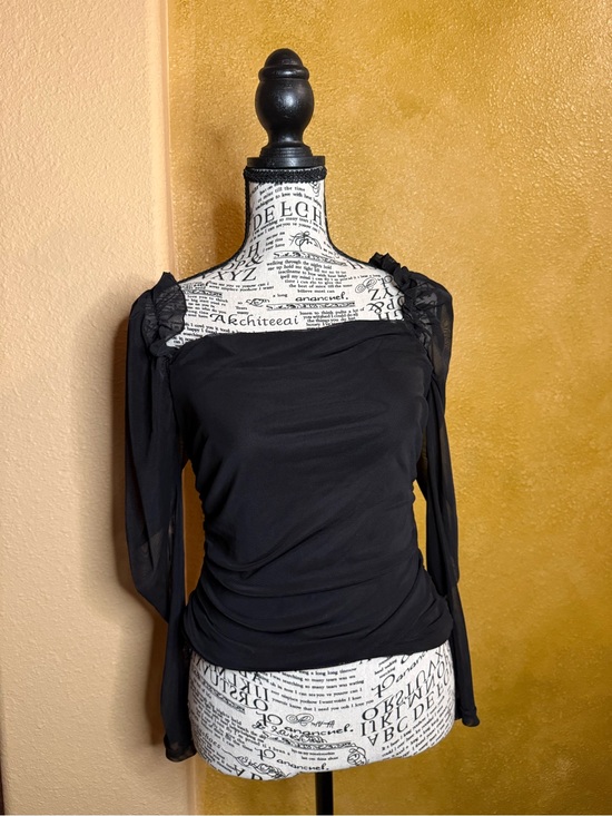 Amazon Tops - Ruched Black Square Neck Long Sleeve Top